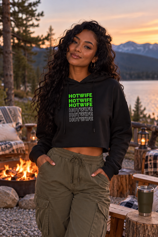Hotwife Stacked Neon Green Women's Cropped Hoodie