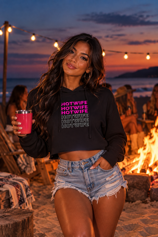 Hotwife Stacked Neon Pink Women's Cropped Hoodie