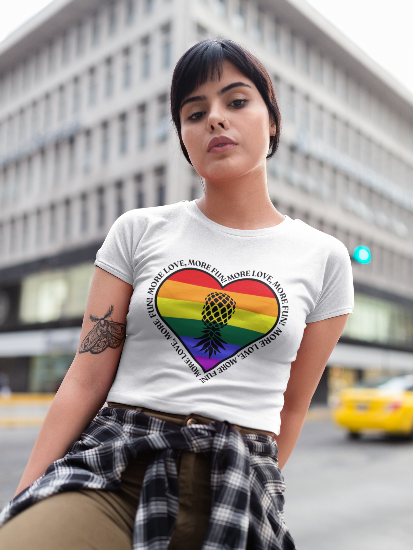 More Love More Fun Rainbow Upside-Down Pineapple Crop Top