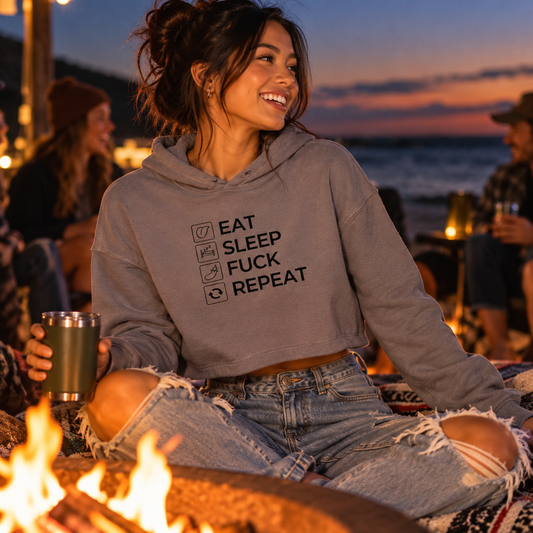 Eat Sleep Fuck Repeat Women's Cropped Hoodie | Black Print