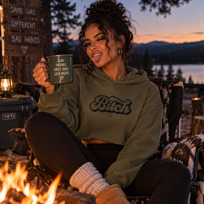 Bitch Women's Cropped Hoodie | Black Print