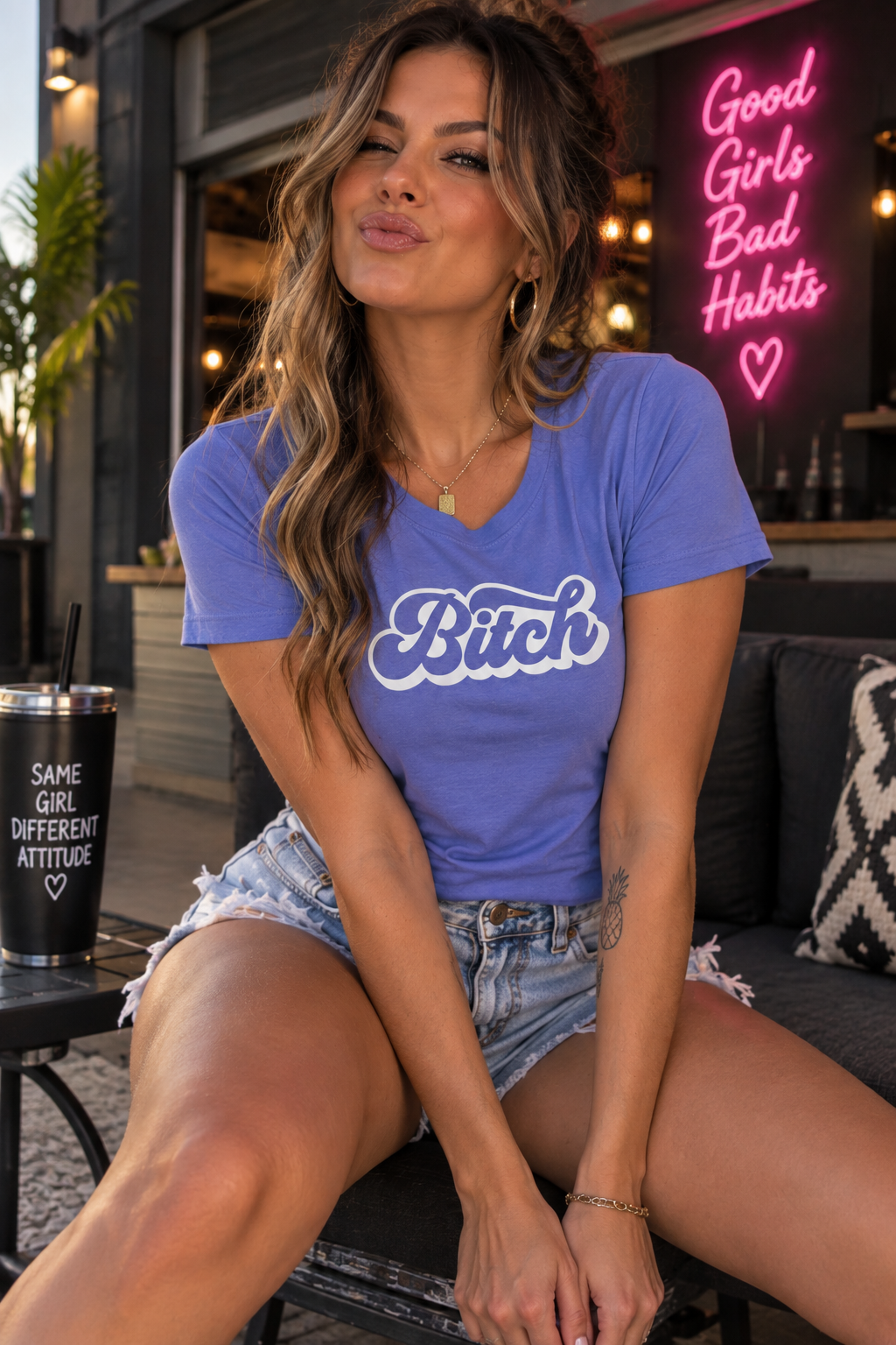 Bitch Women's Relaxed T-Shirt | White Print