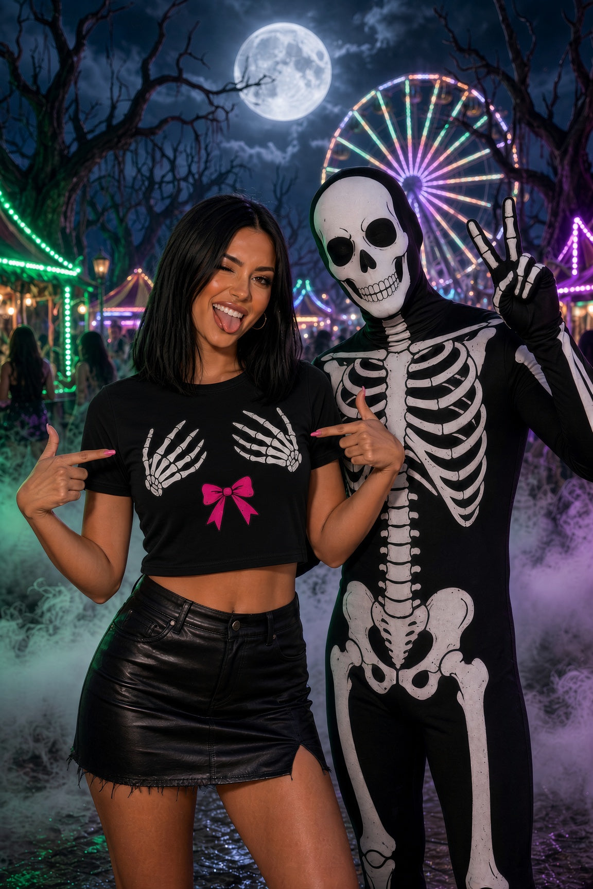 Bow Skeleton Hands Women's Crop Top