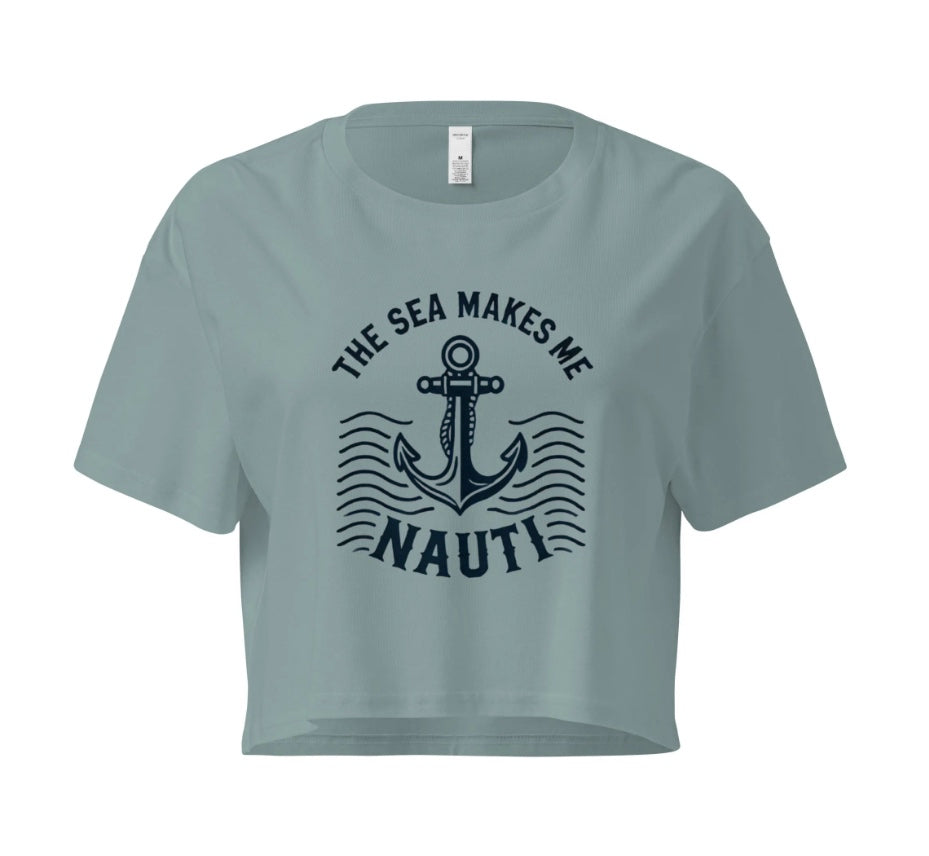 NAUTICAL THE SEA MAKES ME NAUTI GRAPHIC CROP TOP