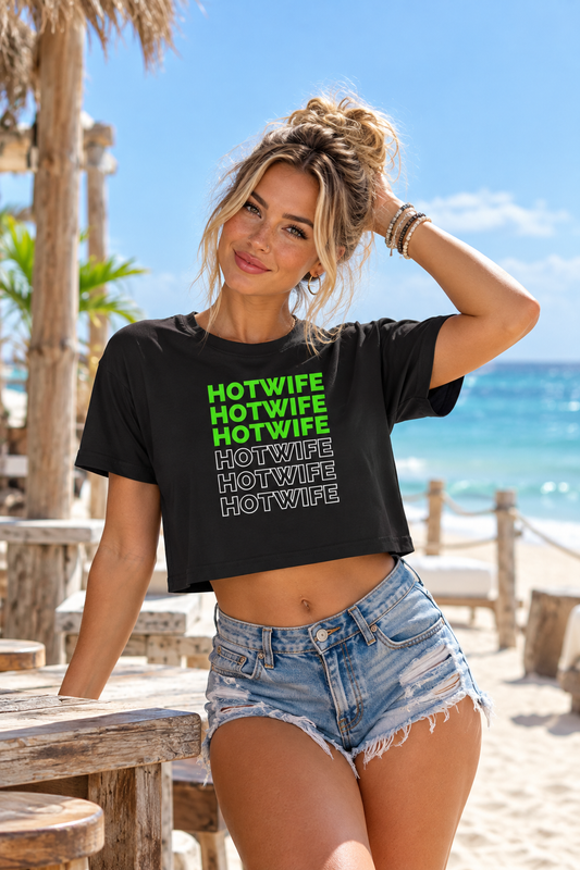 Hotwife Stacked Neon Green Women's Crop Top