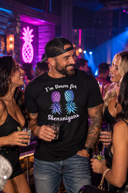 I'm Down for Shenanigans Upside-Down Pineapples Unisex Graphic T-Shirt