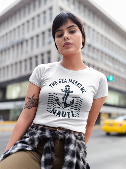 The Sea Makes Me Nauti Beachy Graphic Crop Top
