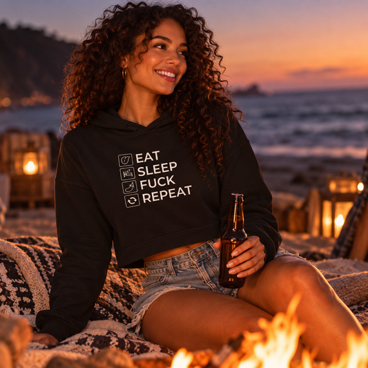 Eat Sleep Fuck Repeat Women's Cropped Hoodie | White Print