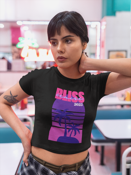 BLISS CRUISE INSPIRED 2025 GRAPHIC CROP TOP