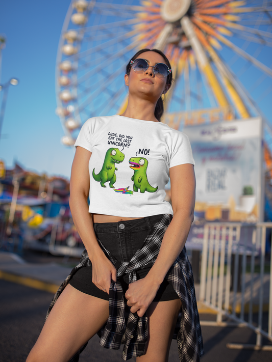 FUNNY T-REX UNICORN GRAPHIC CROP TOP