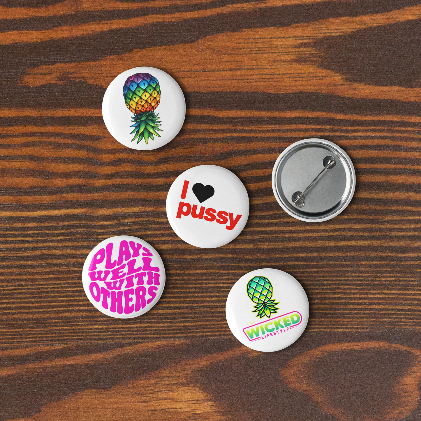 Swinger Pin (5-Pack) Pineapple Lifestyle Buttons | Party & Travel Accessories