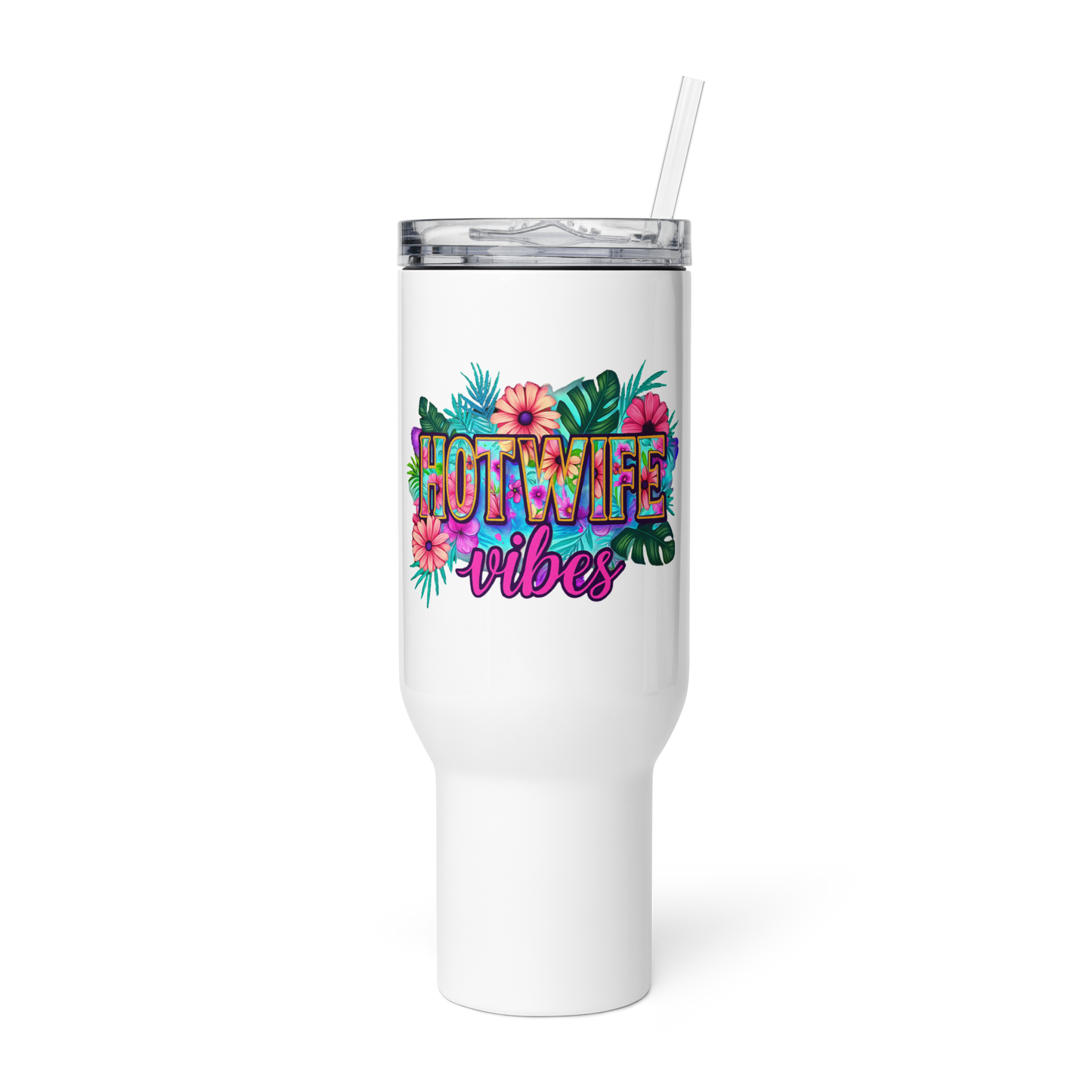 Floral Hotwife Tumbler with Handle | Stainless Steel - Includes Lid (25oz) and Straw (40oz)